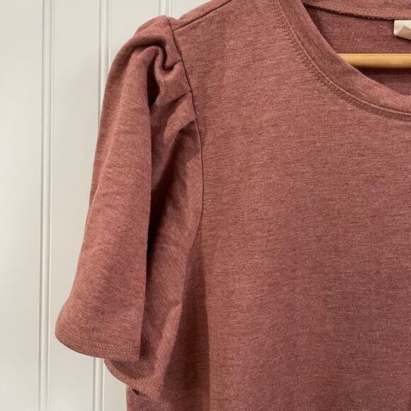 Mind Matter Mauve T-Shirt Dress Puff Sleeve Casual Mini Stretch Knit XL - Picture 2 of 11